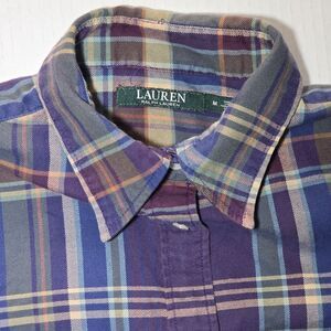 Polo Ralph Lauren Long Sleeve Button Down Shirt Purple Red Green Plaid SIZE: M